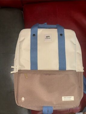 Two-Tone Canvas Backpack in Cream, Brown & Blue